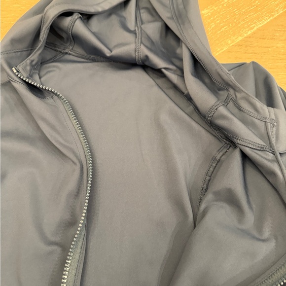 Women's Navy Blue Hooded Jacket with Thumbholes Fitted Silhouette  Athleisure - Picture 7 of 10